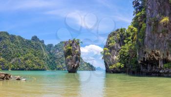 Panorama of James Bond Island in Phang Nga bay, Thailand in a summer day