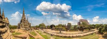 Panorama of Ayutthaya Historical Park in Ayutthaya, Thailand in a summer day