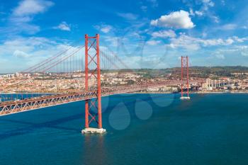 25th of April Bridge in Lisbon, Portugal in a beautiful summer day