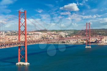 25th of April Bridge in Lisbon, Portugal in a beautiful summer day