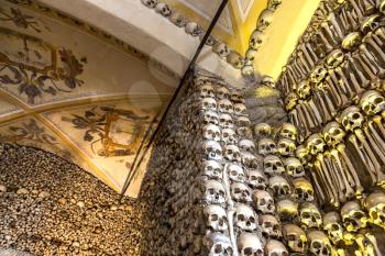 EVORA, PORTUGAL - JULY 25, 2017: Capela dos Ossos (Chapel of Bones) in Evora, Portugal in a beautiful summer day