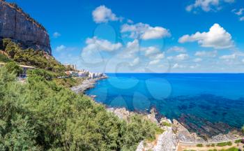 Coast of Cefalu in Sicily, Italy in a beautiful summer day