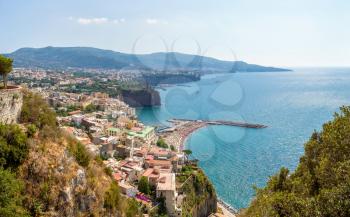Panoramic aerial view of Sorrento, the Amalfi Coast in Italy in a beautiful summer day