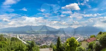 Panoramic aerial view of Innsbruck in a beautiful summer day, Austria