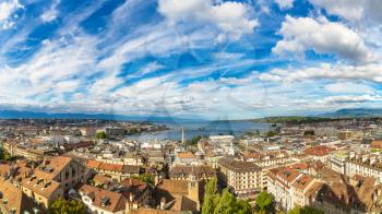 Panoramic aerial view of Geneva in a beautiful summer day, Switzerland