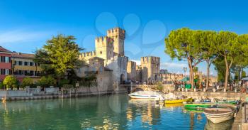 Scaliger castle in Sirmione on lake Garda in a beautiful summer day, Italy