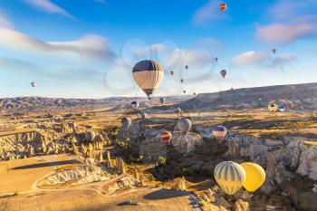Hot air Balloons flight in Cappadocia, Nevsehir, Turkey in a beautiful summer day