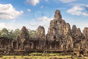 Bayon temple is Khmer ancient temple in complex Angkor Wat in Siem Reap, Cambodia in a summer day
