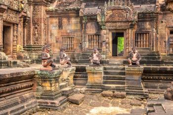 Banteay Srei temple in complex Angkor Wat in Siem Reap, Cambodia in a summer day