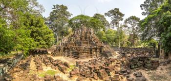 Panorama of Preah Pithu temple ruins is Khmer ancient temple in complex Angkor Wat in Siem Reap, Cambodia in a summer day