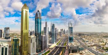 Panorama of  downtown Dubai in a summer day, United Arab Emirates