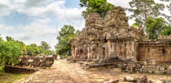 Panorama of Preah Khan temple in complex Angkor Wat in Siem Reap, Cambodia in a summer day