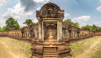 Panorama of Banteay Samre temple in complex Angkor Wat in Siem Reap, Cambodia in a summer day