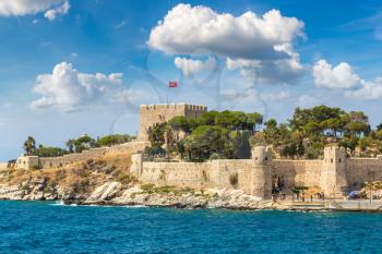 Pirate castle on Pigeon Island in Kusadasi, Turkey in a beautiful summer day