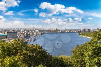 Panoramic view of district Podol in Kiev, Ukraine in a beautiful summer day