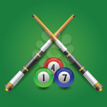 colorful illustration with billiard icon on a green background for your design