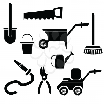illustration with  garden tools silhouettes  on a white background for your design