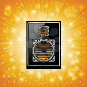 colorful illustration with subwoofer on abstract sun  background for your design