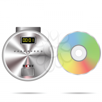colorful illustration with CD player and compact disc on a white background for your design
