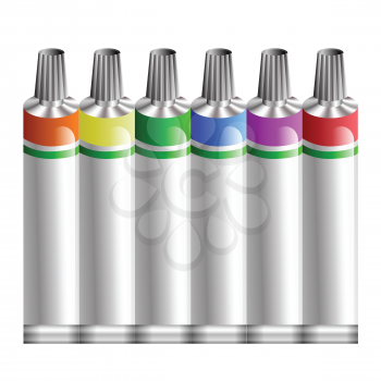colorful illustration with tubes of paint on a white background for your design