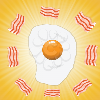 colorful illustration with egg and bacon on a wave orange background for your design