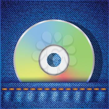 colorful illustration with CD disc on a blue jeans background for your design