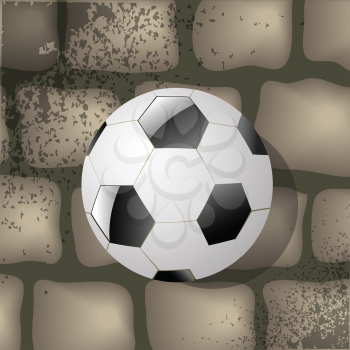 colorful illustration with  soccer ball on a gray brick background for your design