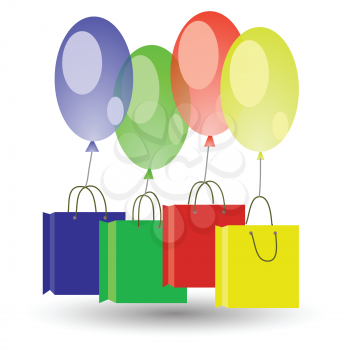 colorful illustration with balloons and shoping boxes for your design