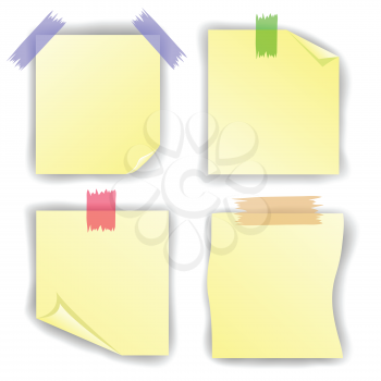 colorful illustration with yellow notice papers isolated on white  