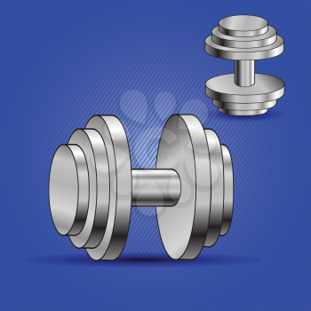 colorful illustration with two dumbbells on blue background  for your design