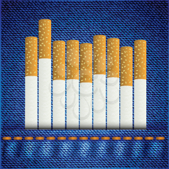 colorful illustration with cigarettes on blue jeans background for your design