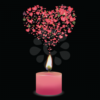 colorful illustration with pink candle and heart for your design