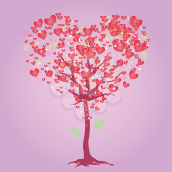 colorful illustration with pink heart tree for your design
