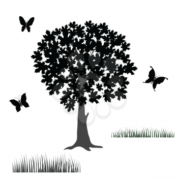 illustration with tree and butterflies for your design