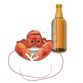 colorful illustration with  bootle of beer and lobster  for your design