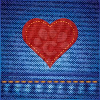 colorful illustration with red heart on blue jeans background for your design