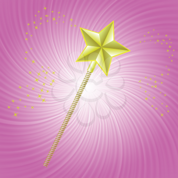 colorful illustration with magic wand on pink background for your design