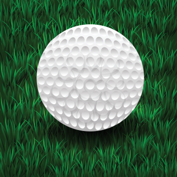 colorful illustration with golf ball on a green grass background 