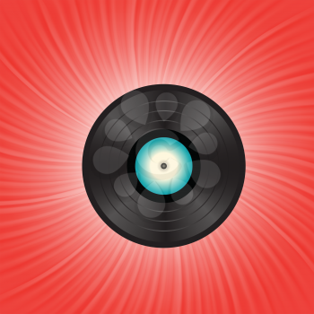colorful illustration with vinyl disc on a red wave background for your design