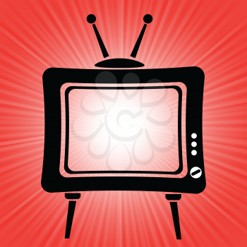 colorful illustration with old tv icon on a red background for your design