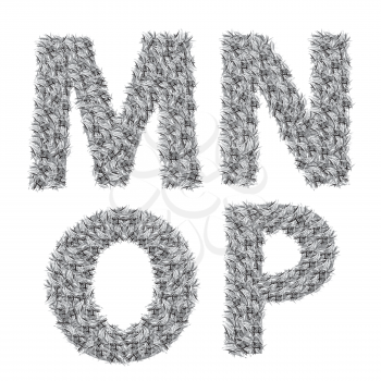  illustration with gray letters on a white background