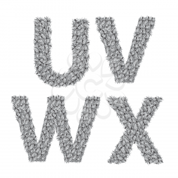  illustration with gray letters on a white background
