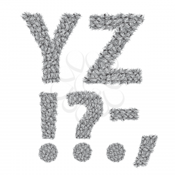 illustration with gray letters on a white background