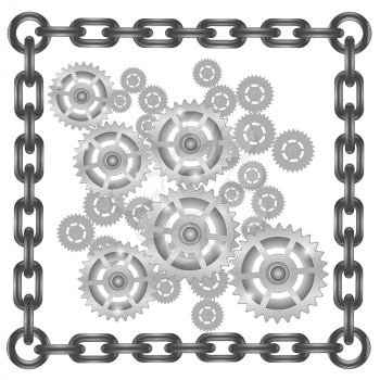  illustration wall with gears in chain frame on white background  for your design