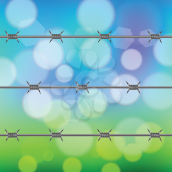 colorful illustration with barbed wire fence on a blue sky background  for your design
