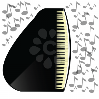 colorful illustration with  black grand piano icon  on a white background
