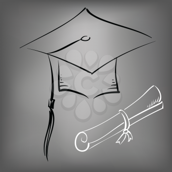  illustration with black graduation cap on a gray background