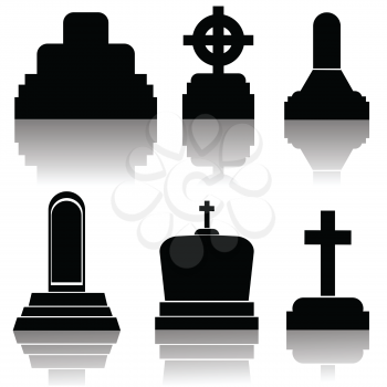 colorful illustration with set of gravestone silhouettes  on a white background