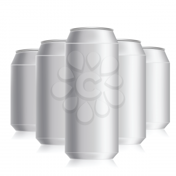 illustration with  set of drink cans on a white background
