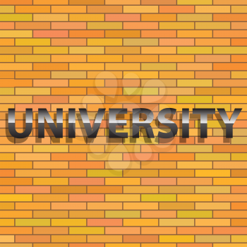 colorful illustration with  university sign  on  orange brick wall